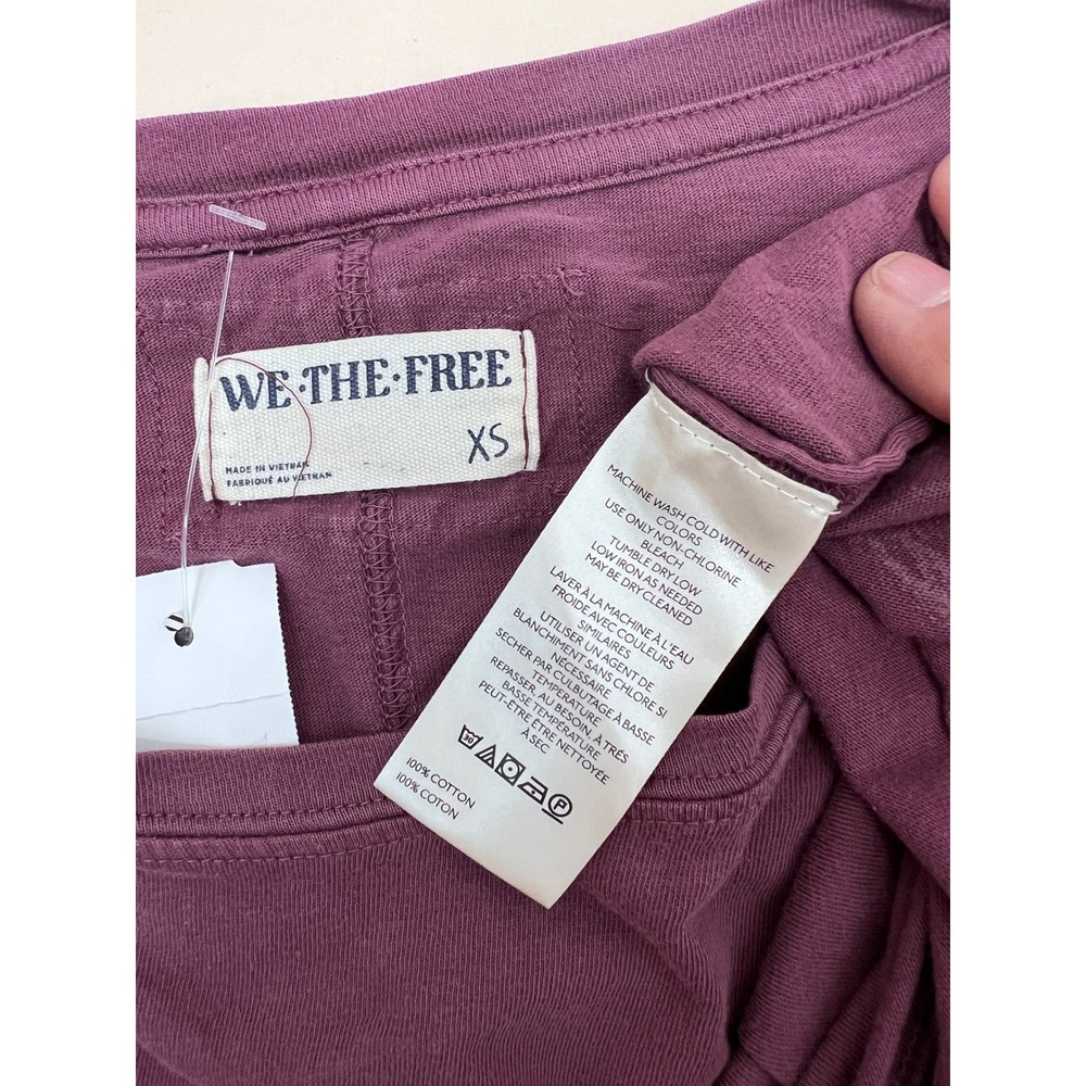 We The Free Top Womens XS Purple Good Long Sleeve Exposed Seam Cotton - Picture 4 of 6